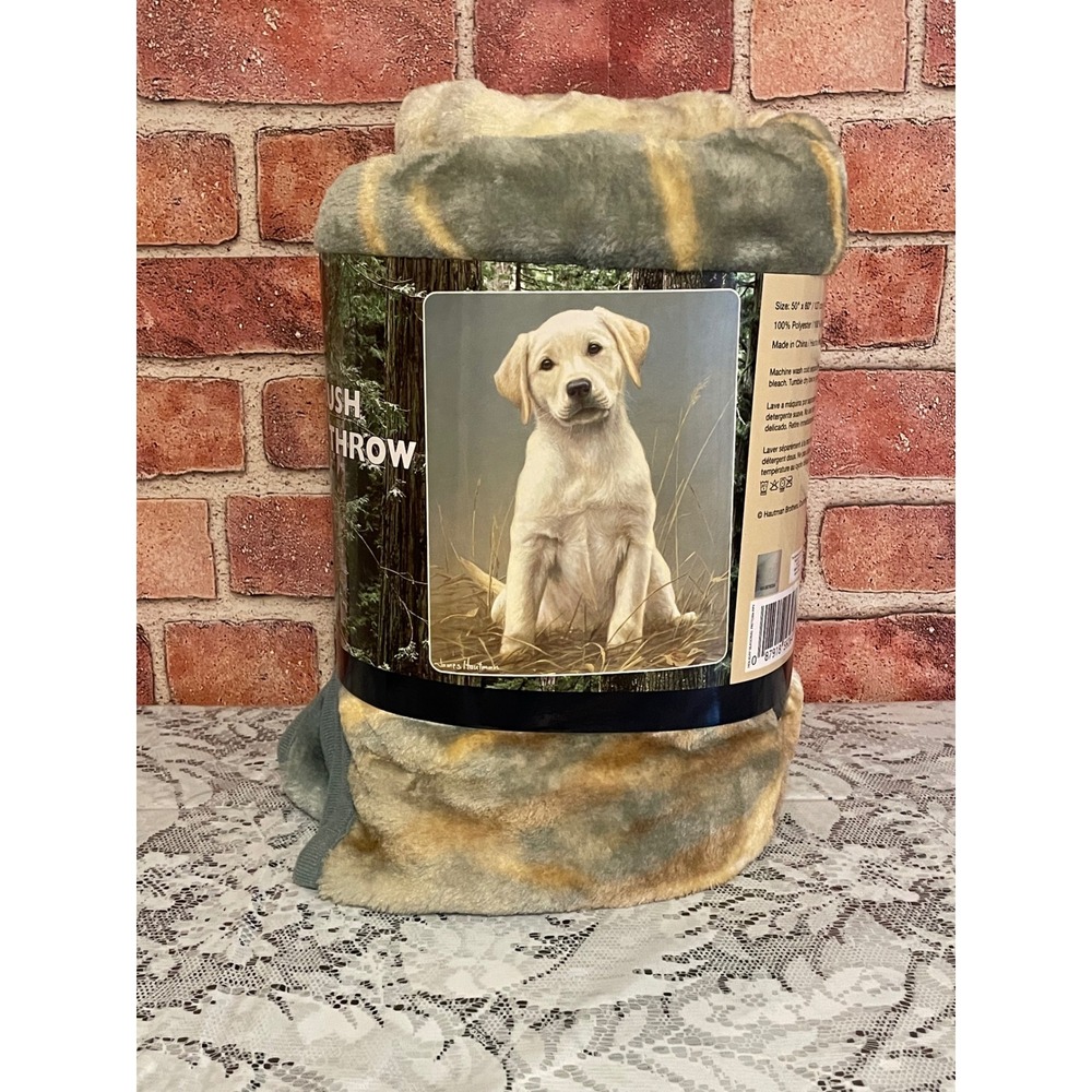Hautman Brothers Yellow Lab Puppy Royal Plush Raschel Throw Blanket 50x60